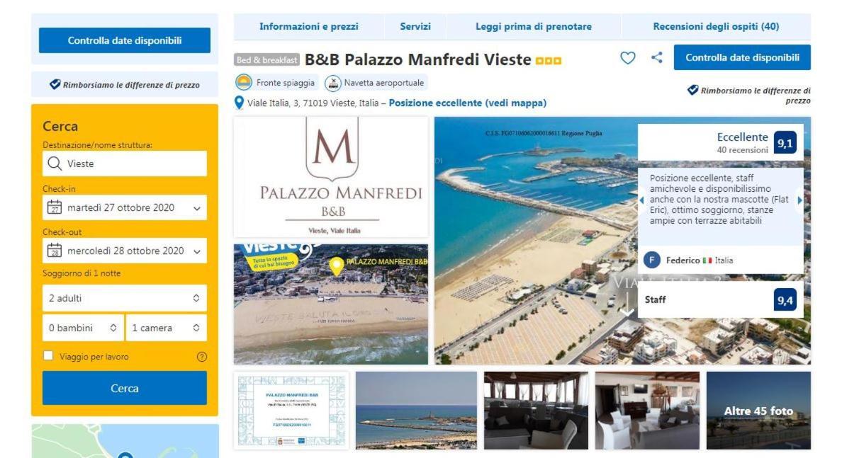 B&B Palazzo Manfredi Vieste, Fronte Mare Con Parcheggio Extérieur photo